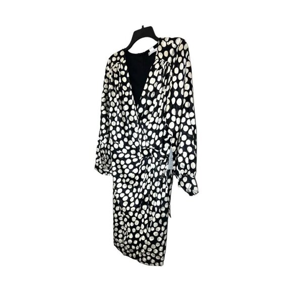 London Times Womens Black Polka Dot Silky Satin Faux Wrap Dress Plus Sz 18W New - Picture 5 of 9